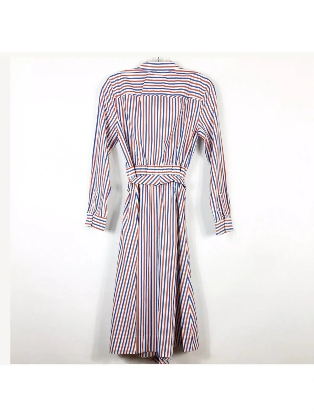 J.Crew Plus 18 Midi Shirt Dress Red White Blue Cotton Belted Button Front chic